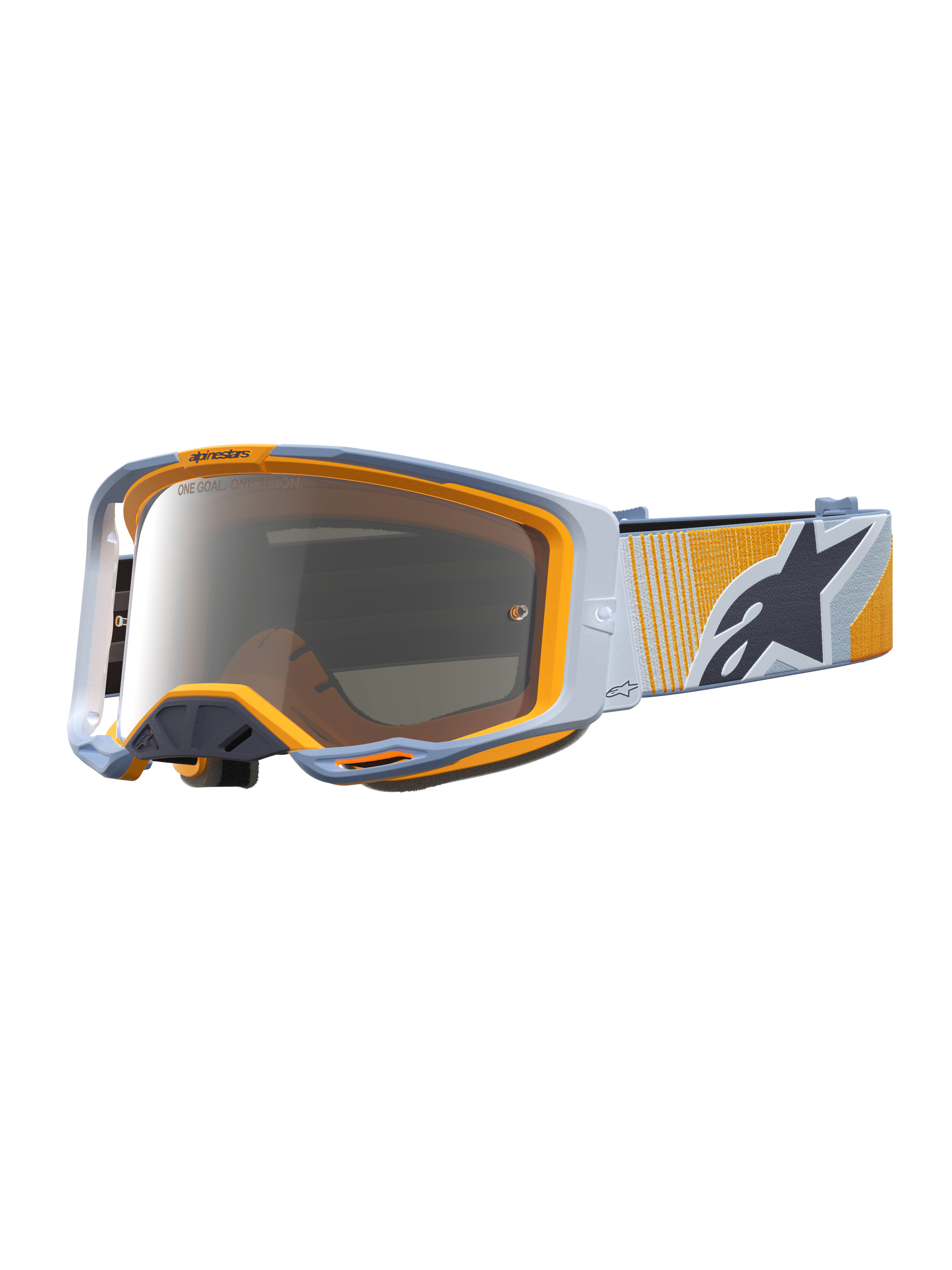 Alpinestars Maschere Vision 8 Maven, maschere da motocross blu e arancione, lente argento specchiata e sistema RAM-AIR.