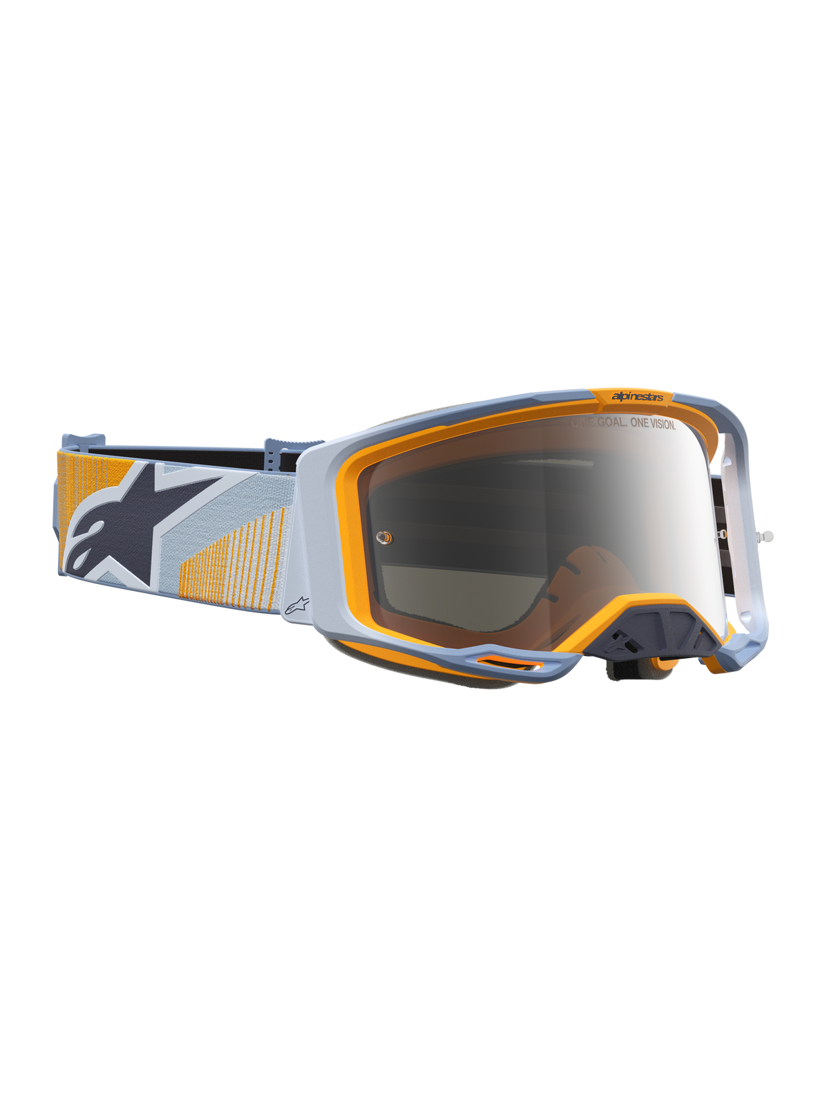 Alpinestars Vision 8 Maven Goggles, Motocross racing eyewear, blue and orange, silver mirror lens.