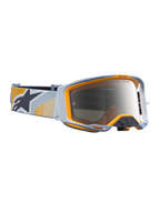 Alpinestars Maschere Vision 8 Maven, maschere da motocross blu e arancione con lenti argento specchiate.