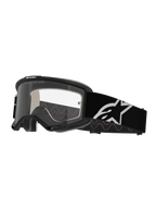 Occhiali Alpinestars Vision 5 Corp, occhiali da motocross, nero e trasparente, con lente trasparente antiappannamento, montatura nera con ventilazione RAM-AIR e ampio cinturino nero con logo a stella bianco, progettati per gare fuoristrada