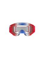Alpinestars Vision 5 Corp Goggles, maschere da motocross, rosso, bianco e blu con lente trasparente, montatura rossa con sfumature blu e bianche, fascia tessuta rossa, marchio 'ONE GOAL. ONE VISION.' sulla lente, protezione resistente per corse fuoristrada