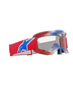 Alpinestars Vision 5 Corp Goggles, maschere da motocross, rosso, bianco e blu con lente trasparente, caratterizzate da un'ampia fascia tessuta rossa con un grande logo a stella Alpinestars blu, telaio leggero A-FLEX rosso e protezione oculare ad alte prestazioni per corse fuoristrada