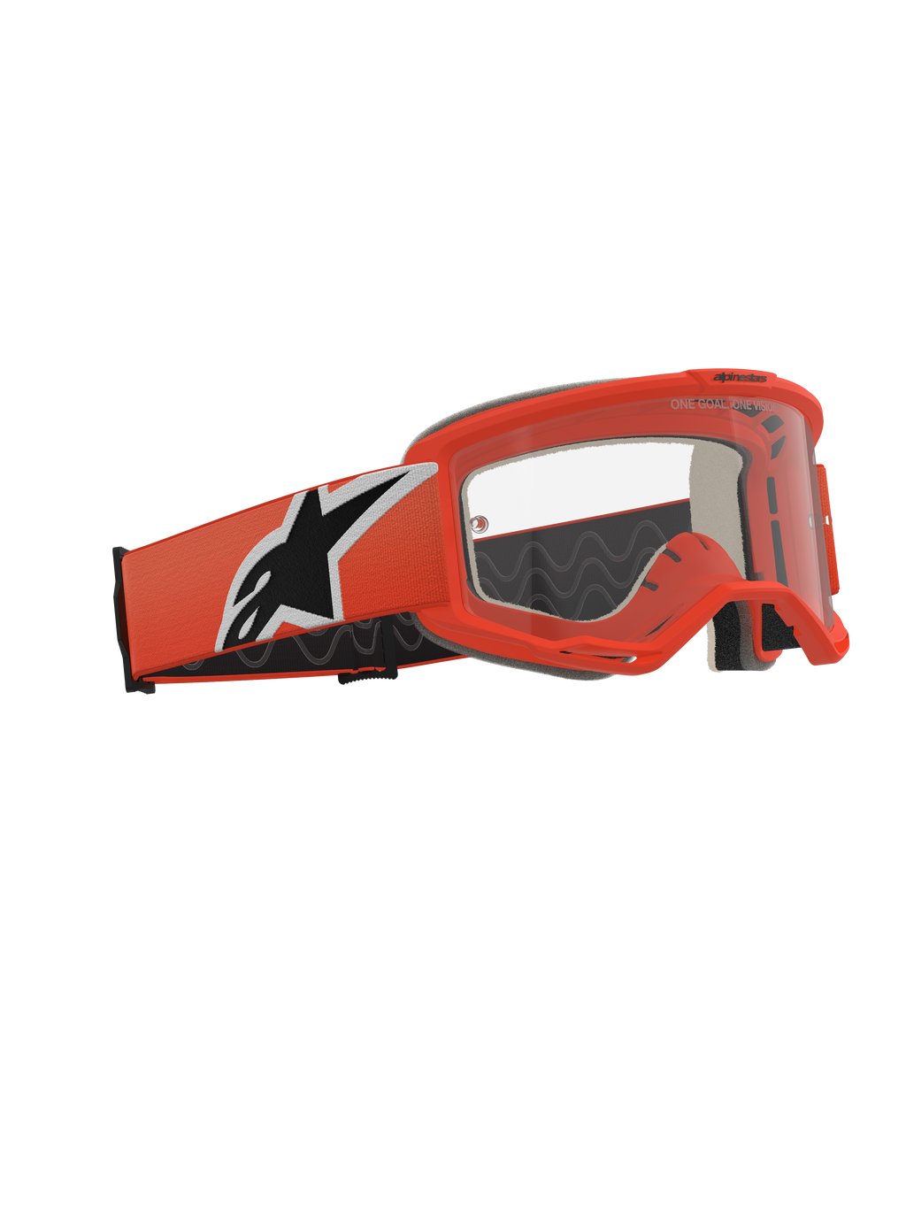 Alpinestars Vision 5 Corp Goggles, occhiali da motocross, arancione e trasparente, montatura e fascia arancione con logo a stella nero e bianco, lente trasparente antiappannamento, occhiali professionali per competizioni fuoristrada