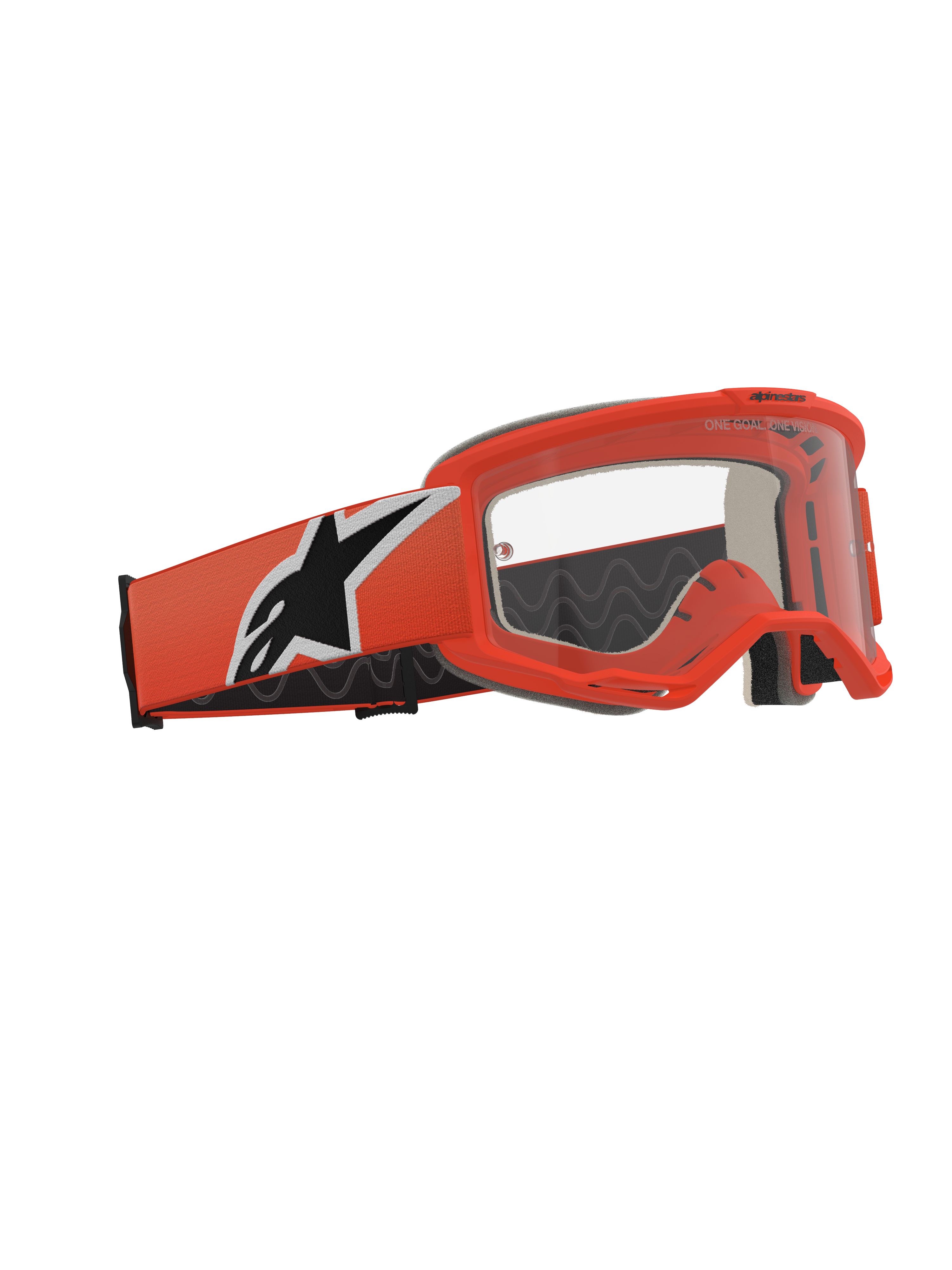 Alpinestars Vision 5 Corp Goggles, occhiali da motocross, arancione e trasparente, montatura e fascia arancione con logo a stella nero e bianco, lente trasparente antiappannamento, occhiali professionali per competizioni fuoristrada