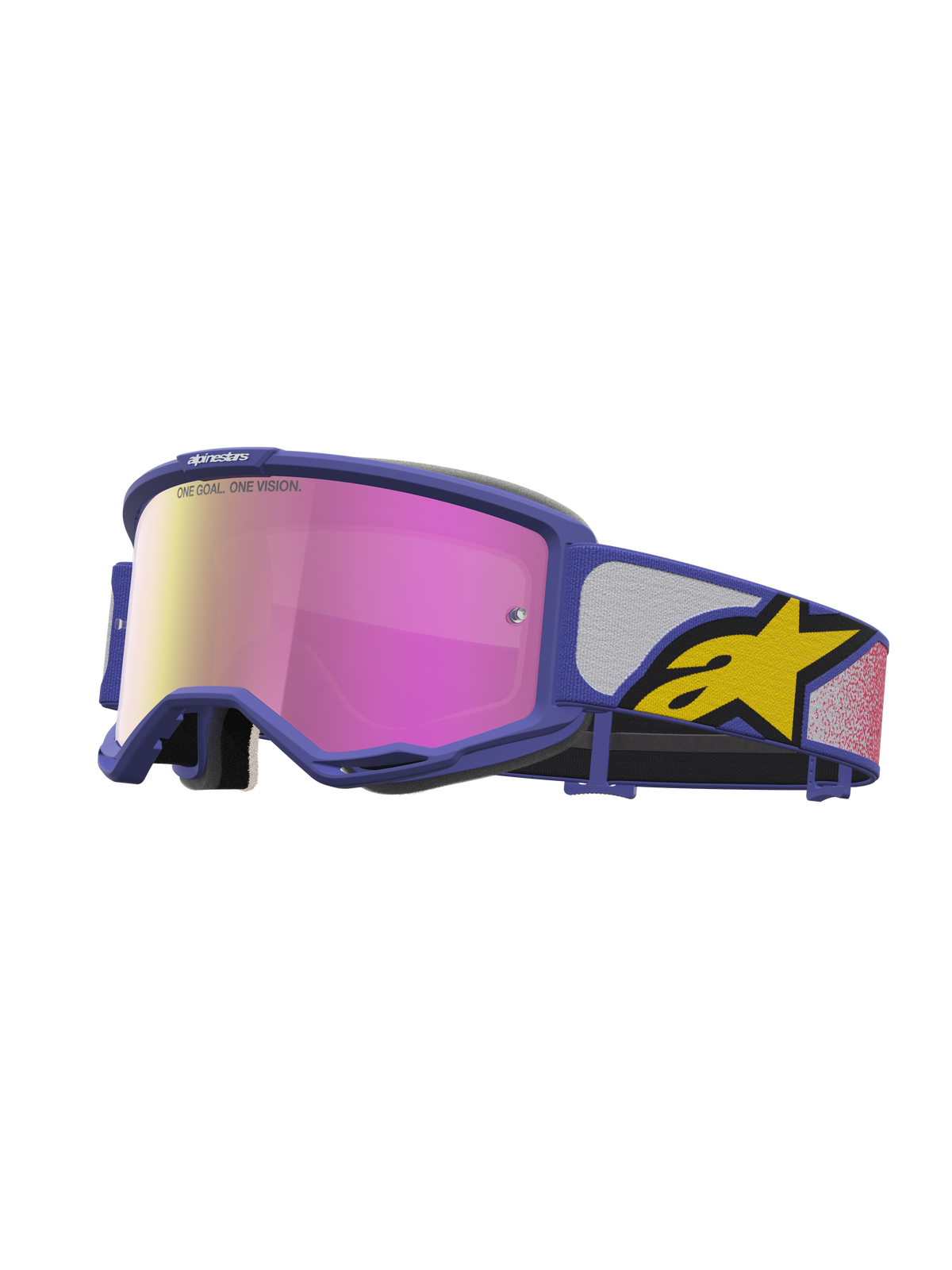 Alpinestars Maschere Vision 5 Drag, maschere da motocross unisex, viola e rosa, lente rosa a specchio, montatura A-FLEX e ventilazione RAM-AIR.