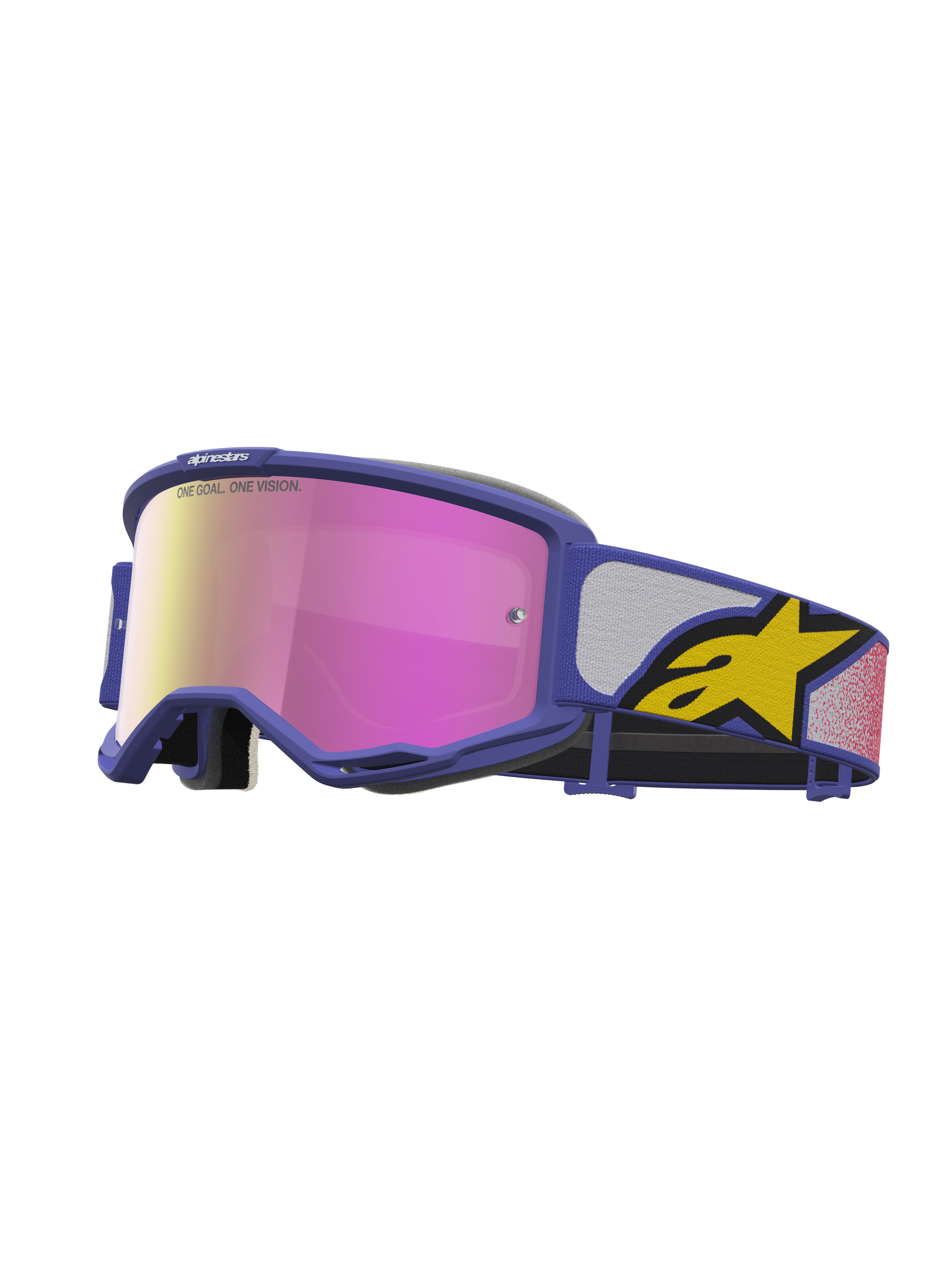 Alpinestars Maschere Vision 5 Drag, maschere da motocross unisex, viola e rosa, lente rosa a specchio, montatura A-FLEX e ventilazione RAM-AIR.