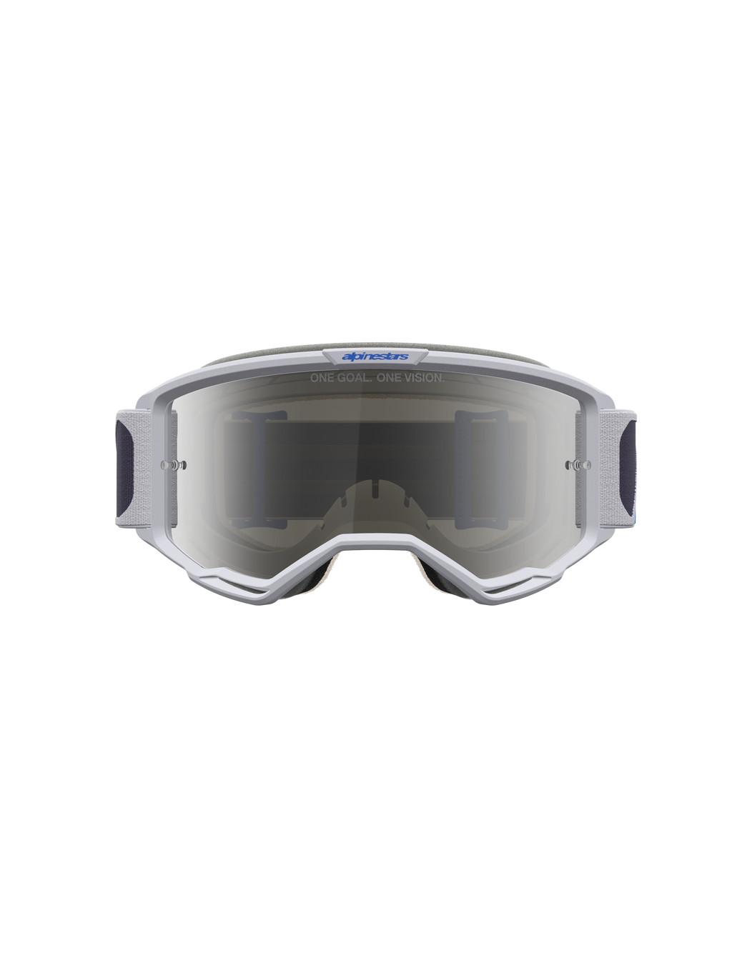 Alpinestars Maschere Vision 5 Drag, maschere motocross lilla chiaro e blu, lente argento a specchio e ventilazione RAM-AIR.