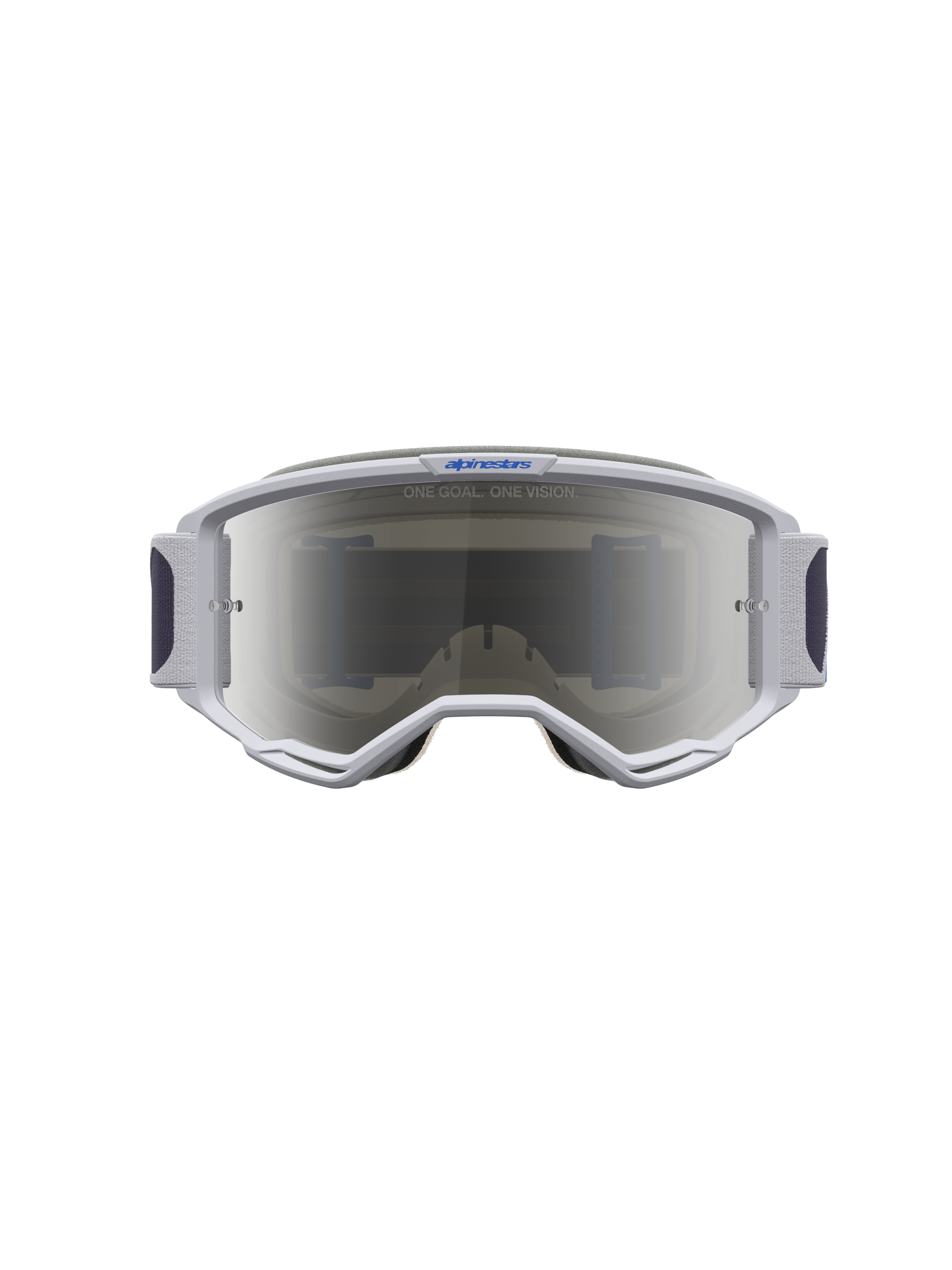 Alpinestars Maschere Vision 5 Drag, maschere motocross lilla chiaro e blu, lente argento a specchio e ventilazione RAM-AIR.