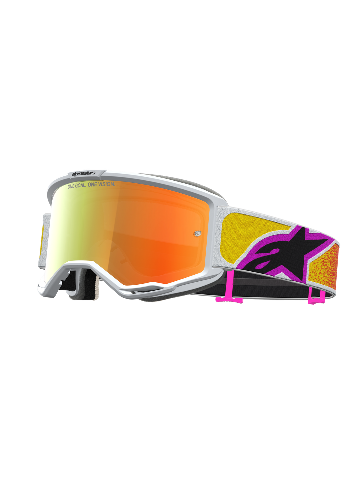 Alpinestars Maschere Vision 5 Drag, maschere da motocross, bianco e arancione, lente a specchio arancione rossa, montatura A-FLEX e ventilazione RAM-AIR per fuoristrada