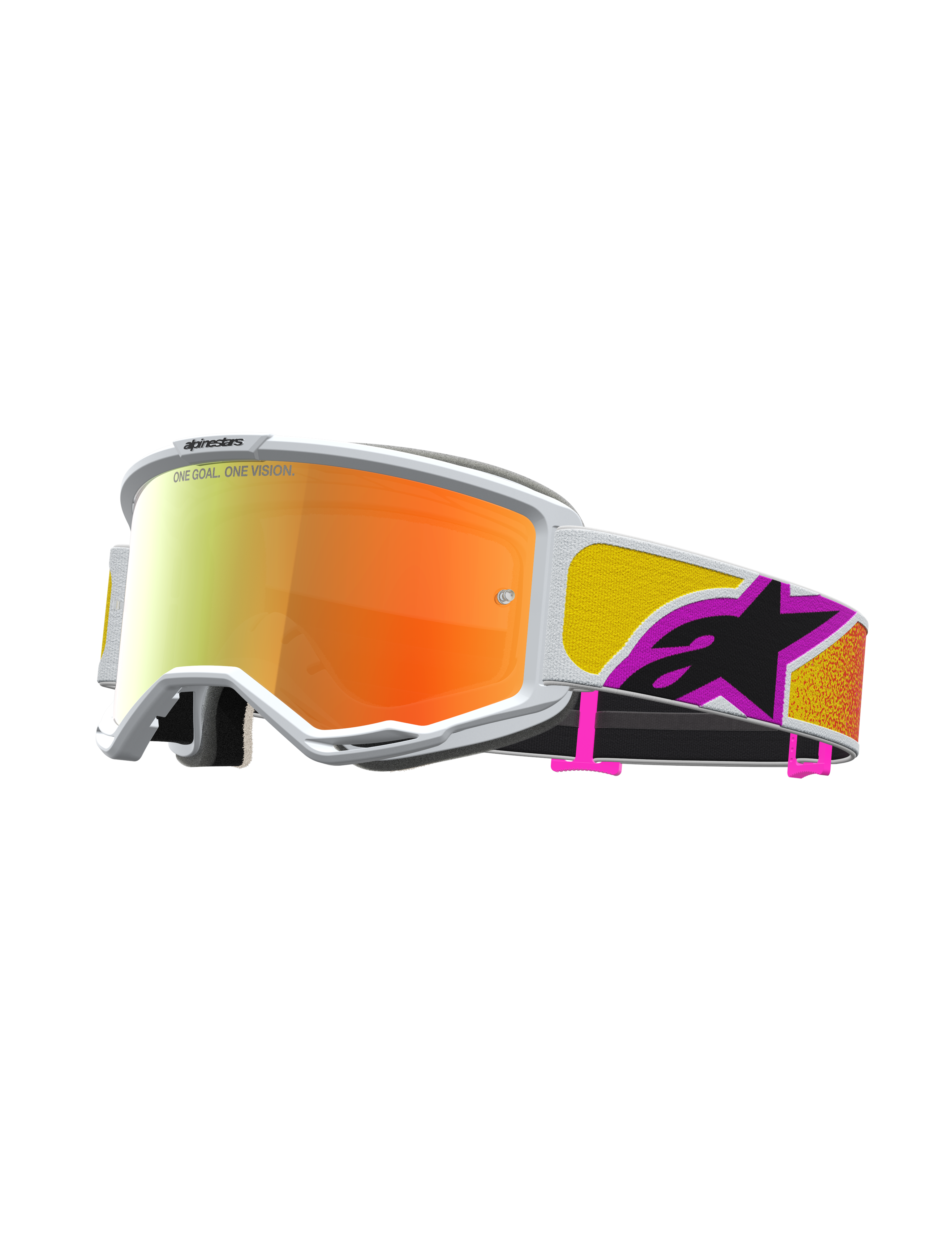 Alpinestars Maschere Vision 5 Drag, maschere da motocross, bianco e arancione, lente a specchio arancione rossa, montatura A-FLEX e ventilazione RAM-AIR per fuoristrada
