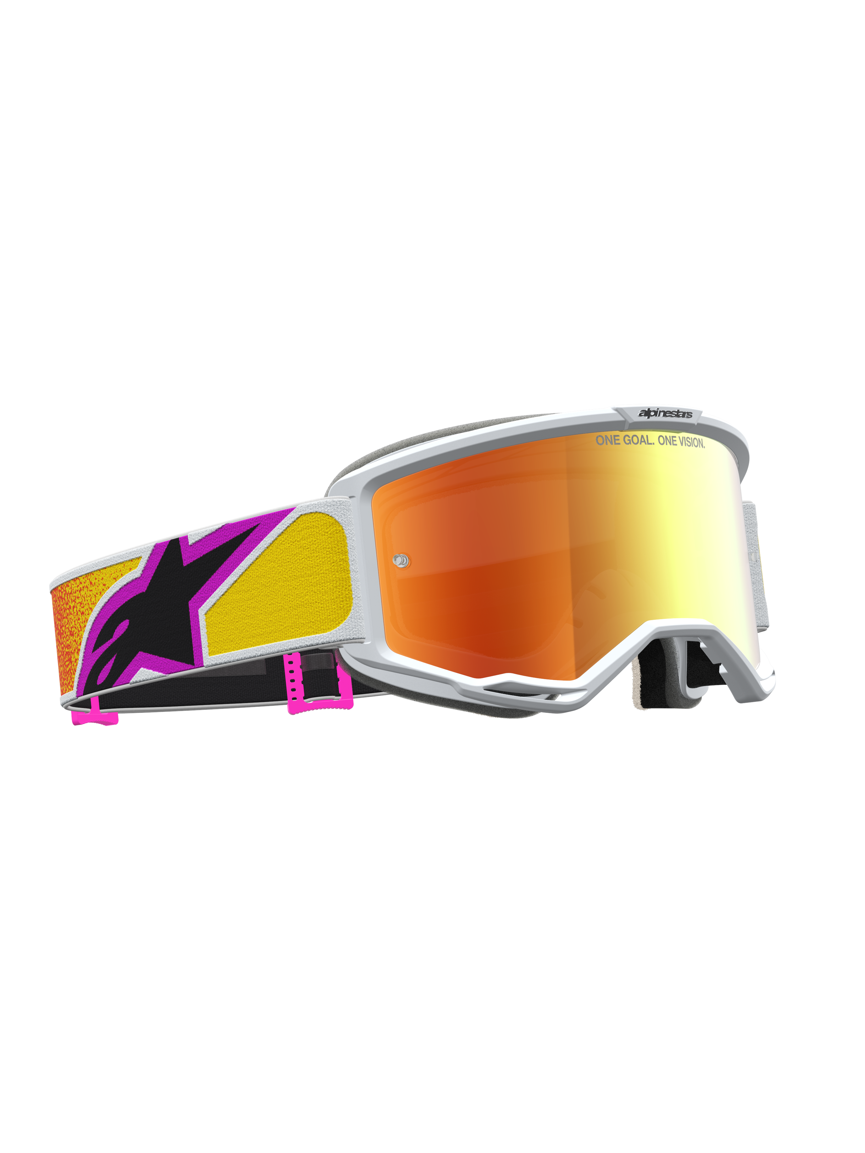 Alpinestars Maschere Vision 5 Drag, maschere da motocross con lente specchiata arancione e rossa, montatura bianca A-FLEX e sistema di ventilazione RAM-AIR, ideali per fuoristrada.