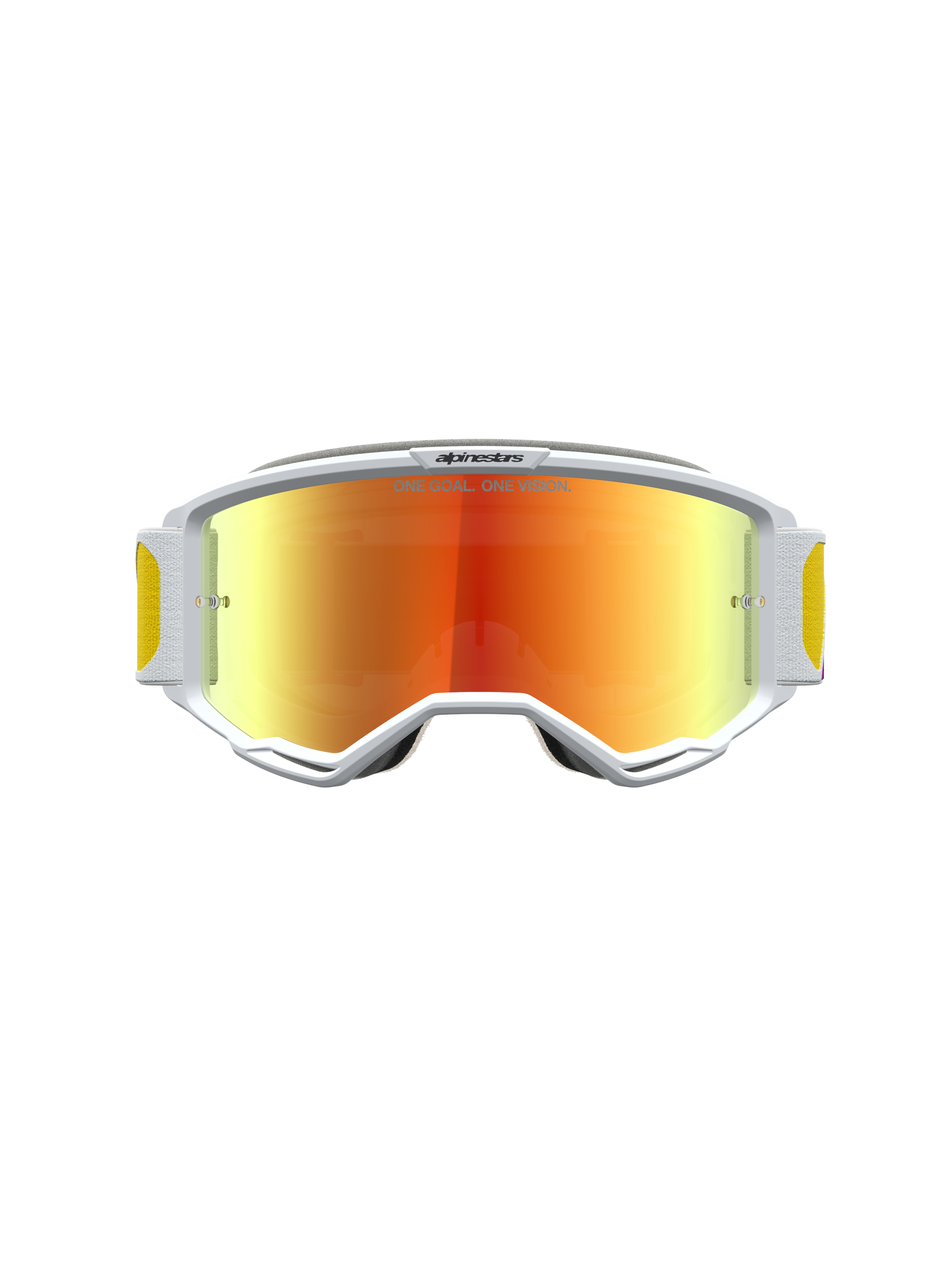 Alpinestars maschere Vision 5 Drag, motocross, per uomo, bianche con lente a specchio arancione e rossa, montatura A-FLEX.