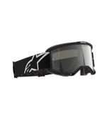 Alpinestars maschere Vision 5 Corp, maschere da motocross, nero argento a specchio, montatura nera con lente argento a specchio, ampia fascia nera con un grande logo Alpinestars bianco, progettate per prestazioni fuoristrada