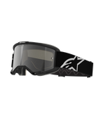 Alpinestars Vision 5 Corp Goggles, occhiali da motocross, montatura nera con lente a specchio argento, ampia fascia nera regolabile con grande logo Alpinestars a stella bianco, imbottitura in schiuma, branding One Goal One Vision