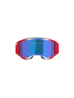 Alpinestars Vision 5 Corp Goggles, maschere da motocross, montatura rossa e bianca con lente a specchio blu, fascia rossa e scritta 'ONE GOAL... ONE VISION' sulla lente, vista frontale