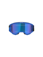 Alpinestars Vision 5 Corp Goggles, maschera da motocross, blu e giallo fluo, lente blu specchiata con testo 'ONE GOAL. ONE VISION.', vista frontale, montatura in uretano A-FLEX ultra-flessibile, occhiali protettivi per prestazioni fuoristrada