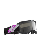 Alpinestars Vision 5 Corp Goggles, maschera da motocross con montatura grigio chiaro e lente Purple Mirror Silver, fascia nera con grande logo Astars bianco e viola, equipaggiamento professionale per fuoristrada