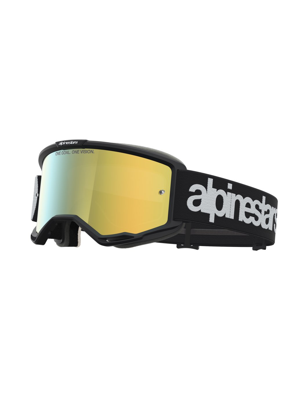 Alpinestars Maschere Vision 5 Hone, maschere da motocross, nero e oro, lente dorata a specchio e logo bianco