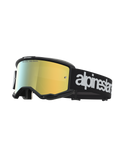 Alpinestars Maschere Vision 5 Hone, maschere da motocross, nero e oro, lente dorata a specchio e logo bianco