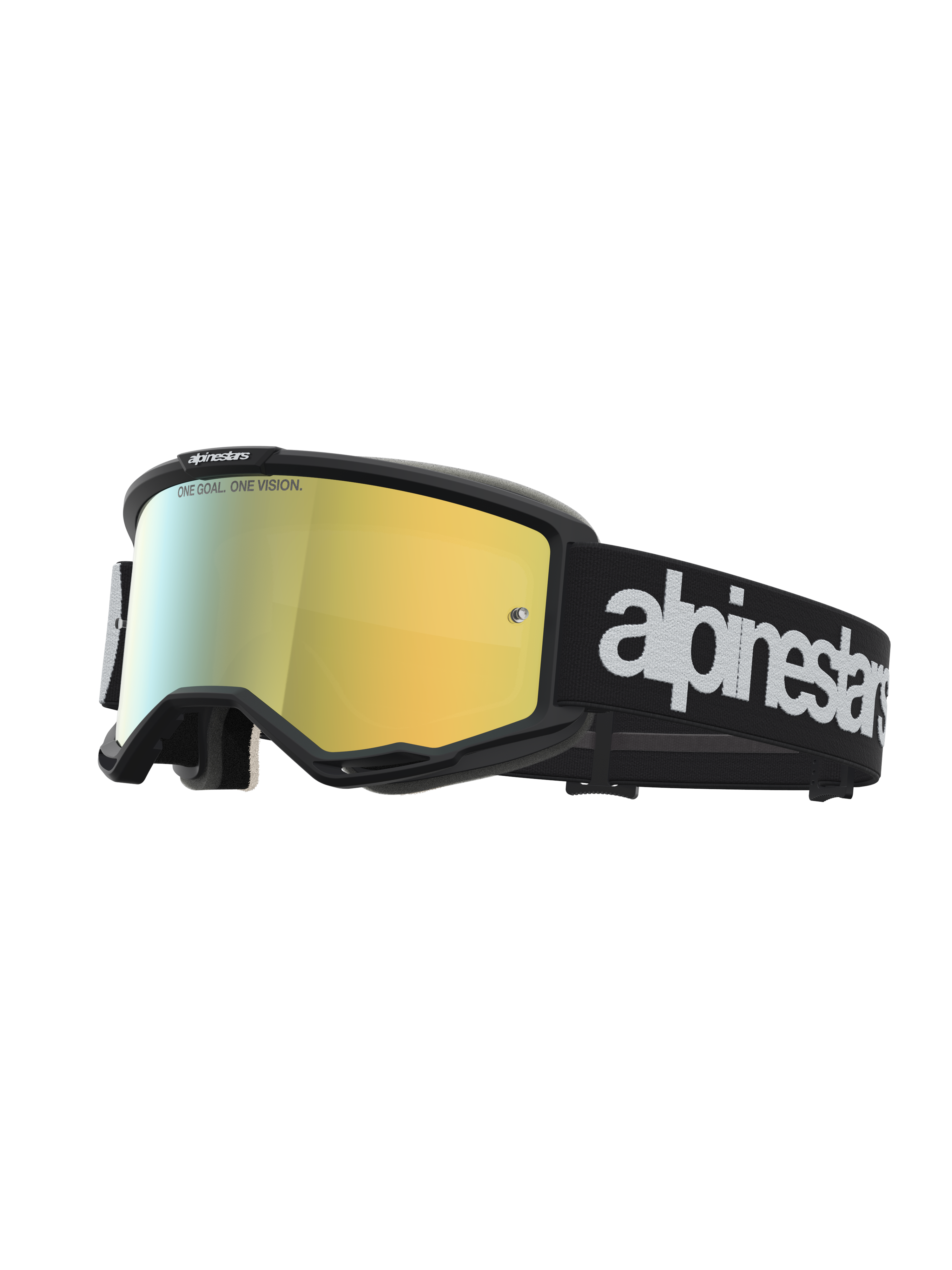 Alpinestars Maschere Vision 5 Hone, maschere da motocross, nero e oro, lente dorata a specchio e logo bianco