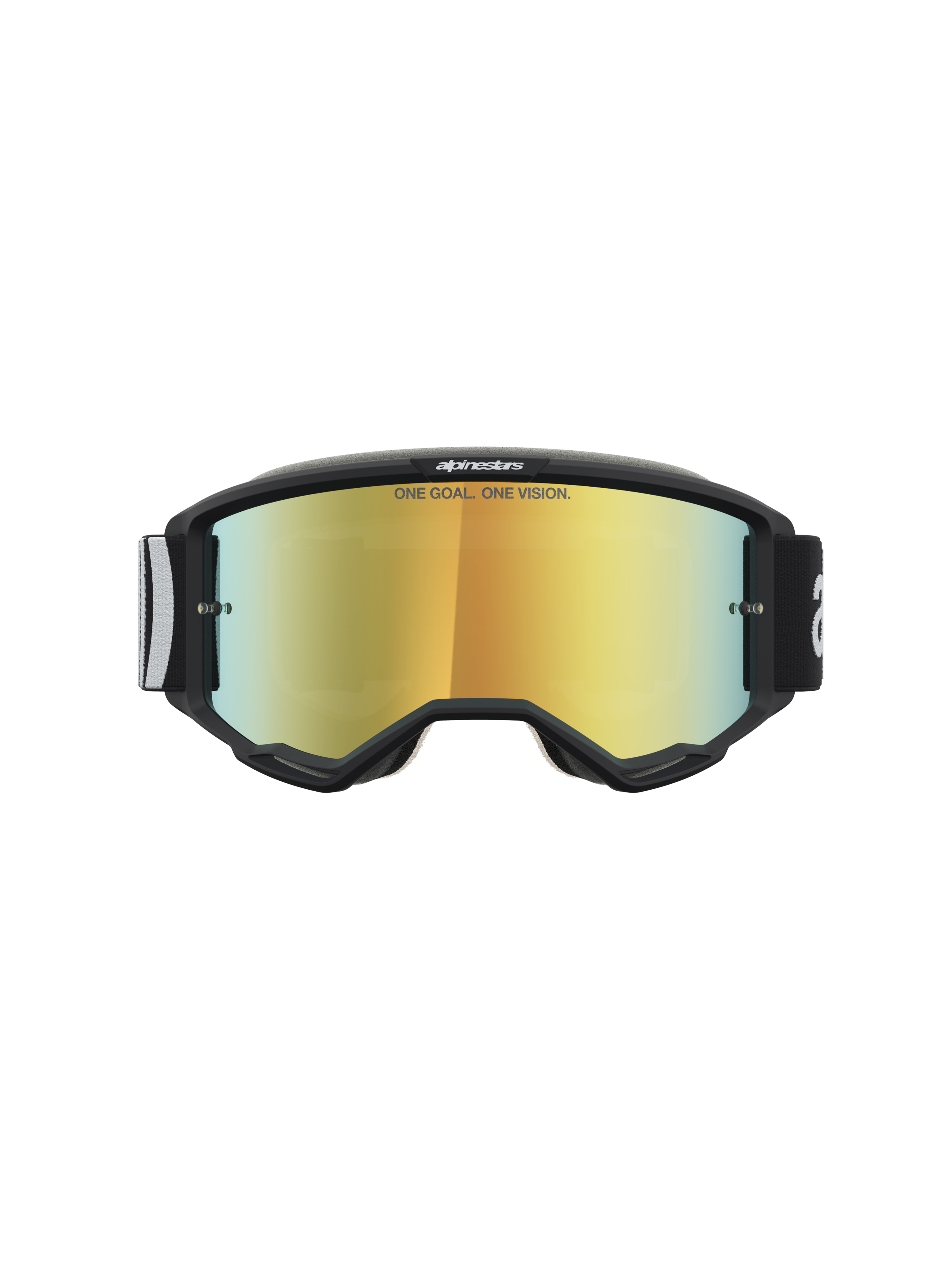 Alpinestars Maschere Vision 5 Hone, maschere da motocross con montatura nera e lenti dorate specchiate, sistema di ventilazione RAM-AIR per performance off-road