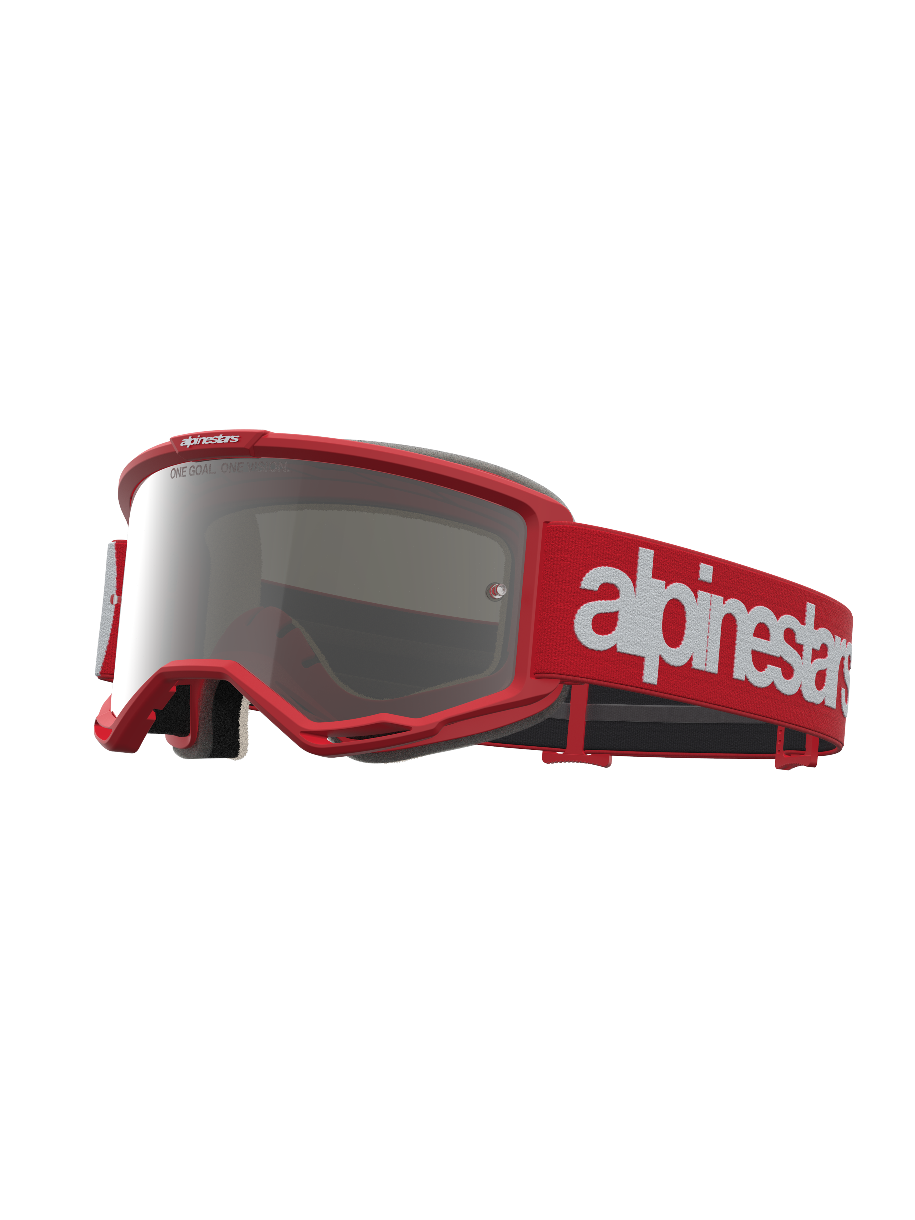Alpinestars Maschere Vision 5 Hone, maschere da motocross, rosse e bianche, lenti a specchio argento, montatura A-FLEX e ventilazione RAM-AIR