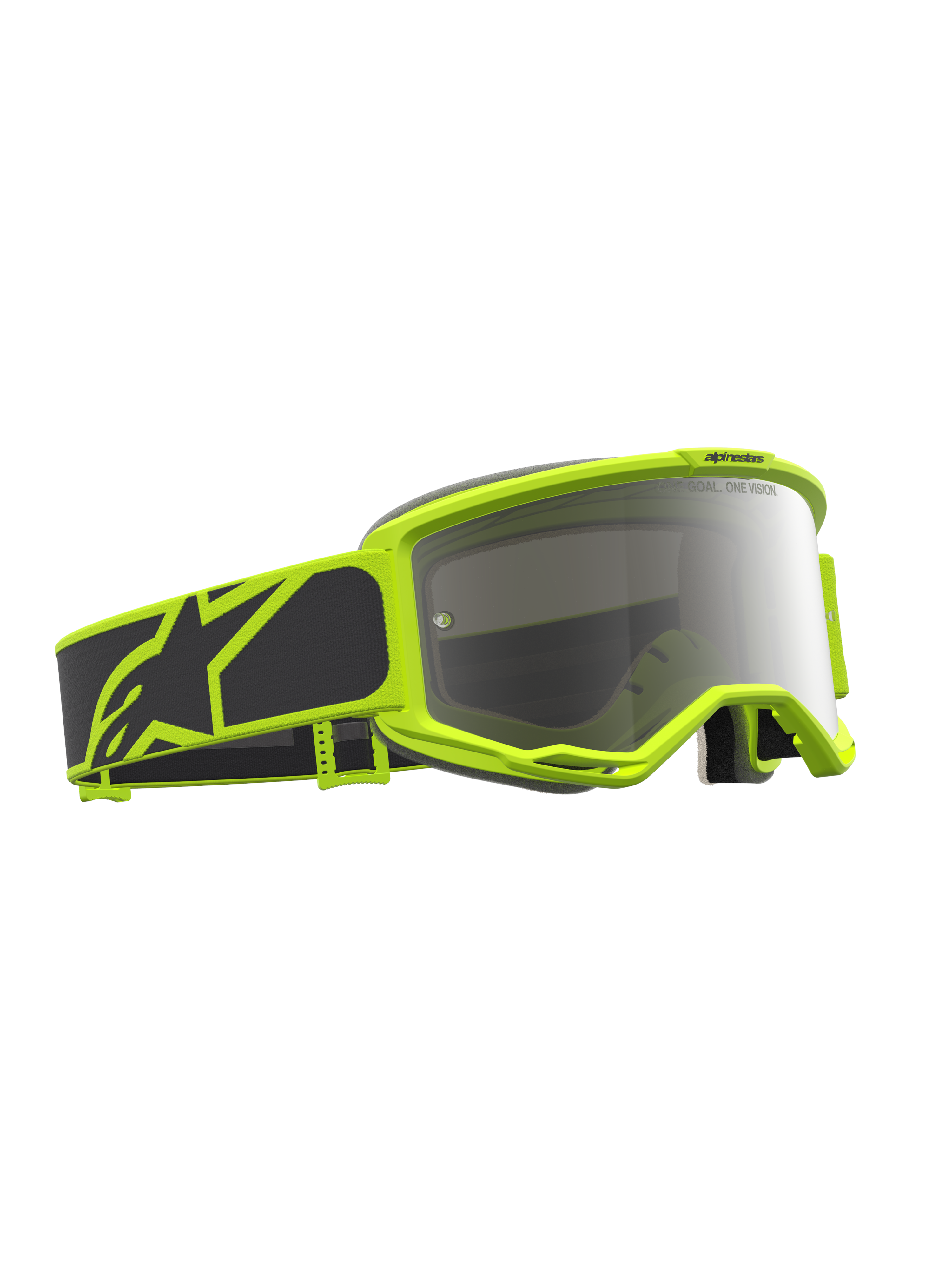 Alpinestars Maschere Vision 5 Rora, maschere MX nero e giallo fluo con lente argento specchiata e ventilazione RAM-AIR.
