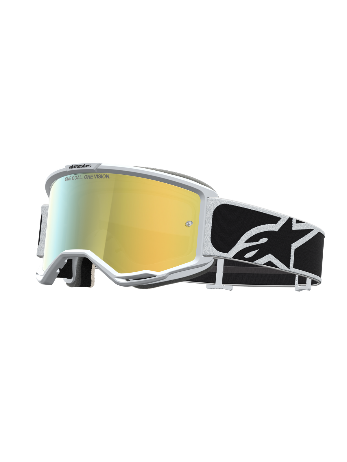 Alpinestars Maschere Vision 5 Rora, maschere da motocross con montatura bianca, lente dorata a specchio e fascia nera