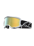 Alpinestars Maschere Vision 5 Rora, maschere da motocross con montatura bianca, lente dorata a specchio e fascia nera