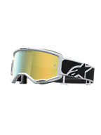 Alpinestars Maschere Vision 5 Rora, maschere da motocross con montatura bianca, lente dorata a specchio e fascia nera