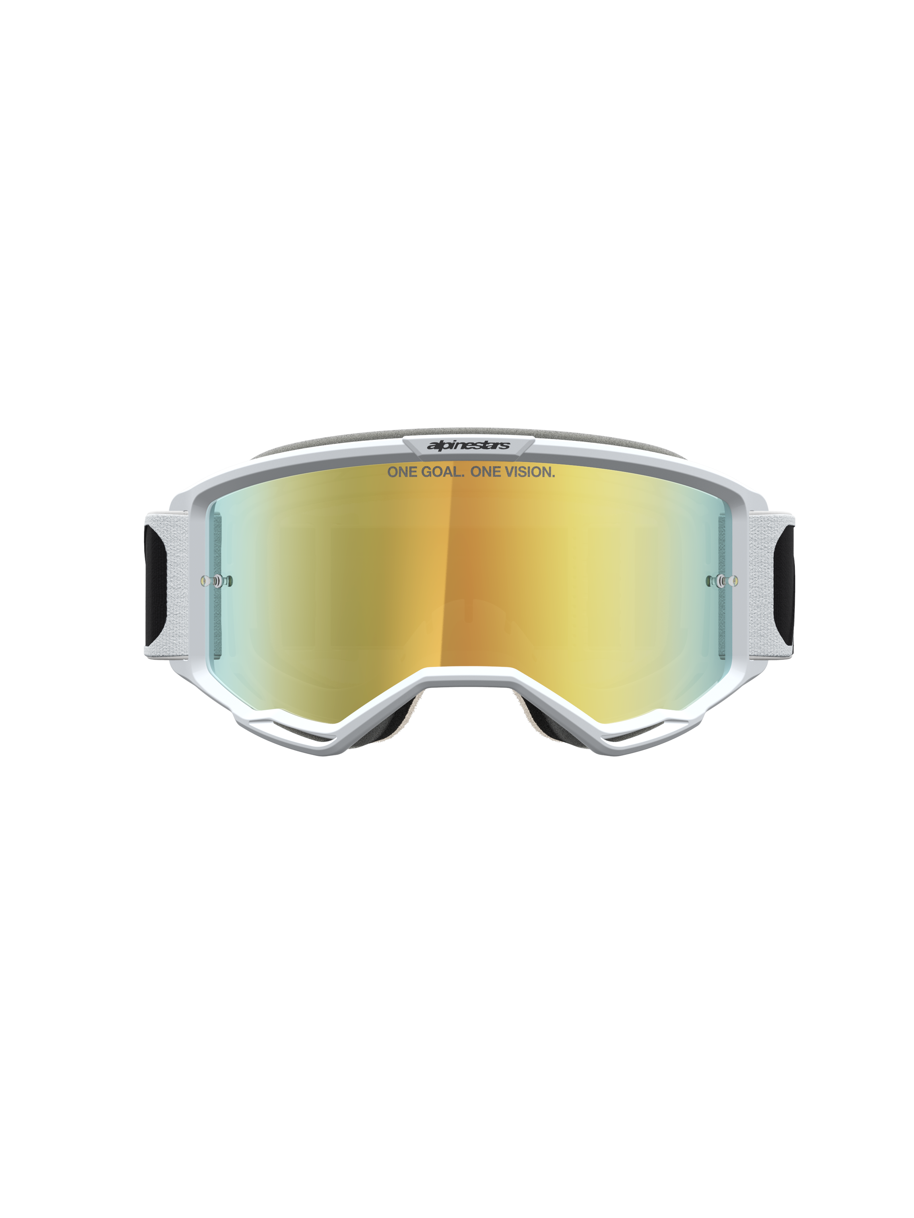 Alpinestars Maschere Vision 5 Rora, maschere da motocross per uomo, telaio bianco A-FLEX, lente specchiata oro e ventilazione RAM-AIR