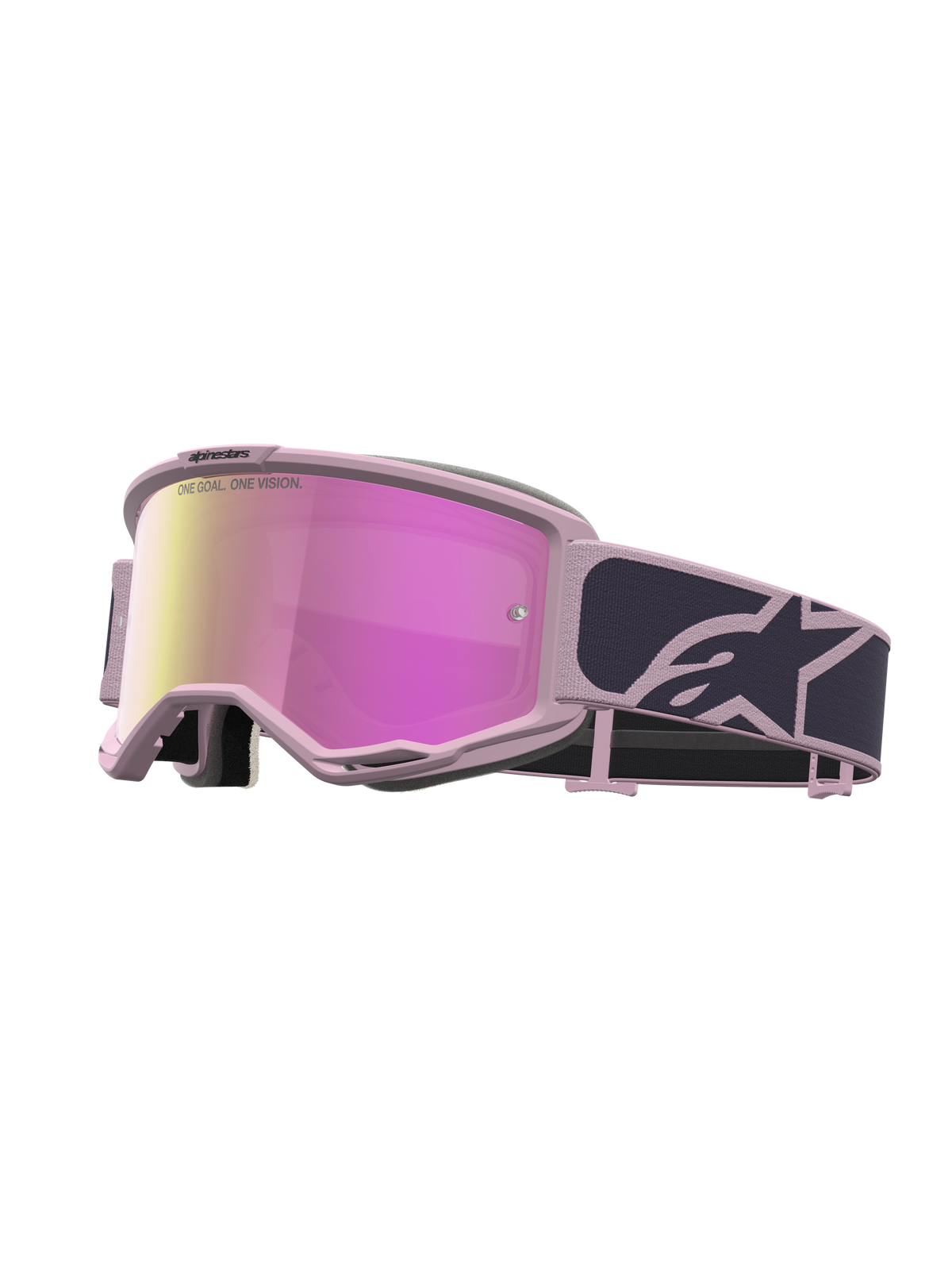 Alpinestars Maschere Vision 5 Rora, maschere da motocross per uomo, rosa e grigio, con lente rosa a specchio e montatura flessibile A-FLEX in uretano.