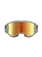 Alpinestars Vision 5 Le Fiftyfold, maschere da motocross con lente a specchio rossa, montatura trasparente e cinturino con bandiera blu e bianca, protezione off-road.