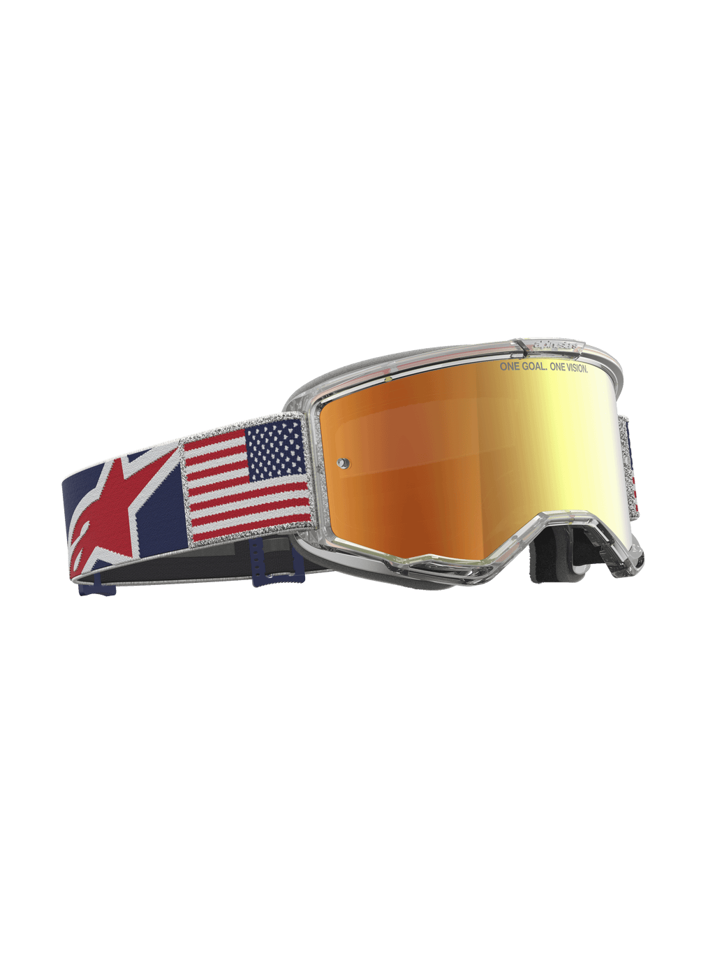 Alpinestars Vision 5 Le Fiftyfold Goggle, maschere da motocross, lente rossa a specchio, montatura trasparente e fascia USA.