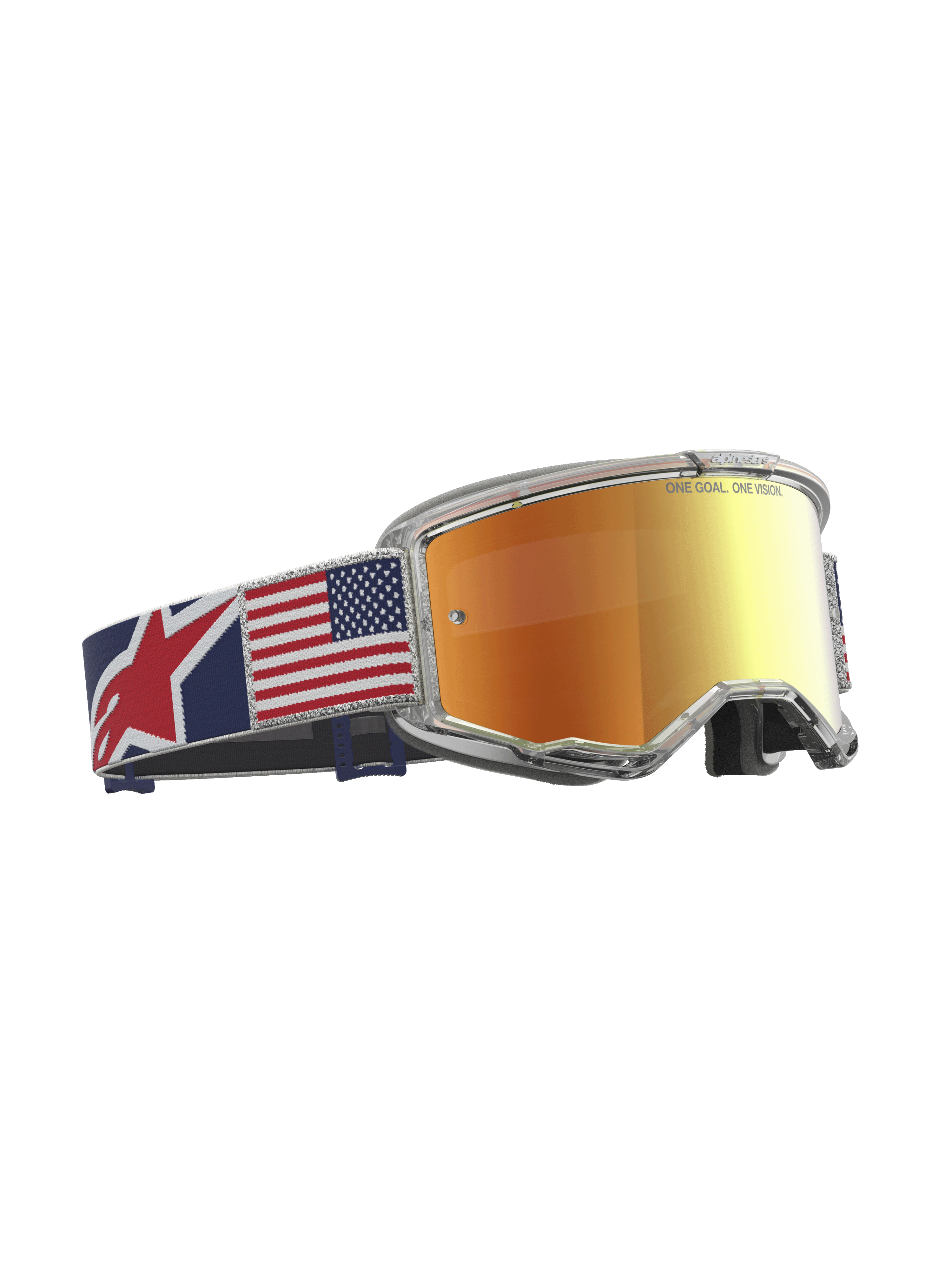 Alpinestars Vision 5 Le Fiftyfold Goggle, maschere da motocross, lente rossa a specchio, montatura trasparente e fascia USA.
