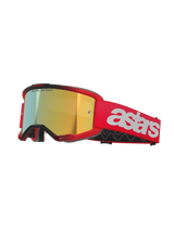 Alpinestars Vision 5 Blaze Goggles, occhiali da motocross, montatura e fascia rosse con lente Mirror Gold, marchio astars bianco sul lato, leggera montatura A-FLEX con schiuma facciale multistrato per corse fuoristrada