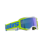 Alpinestars Vision 5 Blaze Goggles, occhiali da motocross, giallo fluo e blu, lente blu a specchio, ampia fascia gialla intrecciata con logo 'astars' blu, protezione oculare professionale per corse fuoristrada