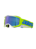 Alpinestars Vision 5 Blaze Goggles, occhiali da motocross, giallo fluo e blu, con lente a specchio blu, montatura giallo neon con finiture bianche, fascia regolabile con logo Astars blu, protezione oculare per competizioni fuoristrada