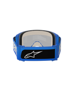 Alpinestars Vision 5 Blaze Goggles, occhiali da motocross, blu, vista posteriore che mostra la spessa schiuma facciale multistrato e l'ampia fascia blu intrecciata con patch logo nera, protezione per gli occhi ad alte prestazioni per la guida off-road