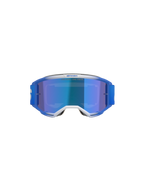 Alpinestars Vision 5 Blaze Goggles, occhiali da motocross, Blue Mirror Blue, vista frontale con montatura A-FLEX blu e bianca, lente a specchio blu e fascia intrecciata blu, protezione professionale per gli occhi da fuoristrada
