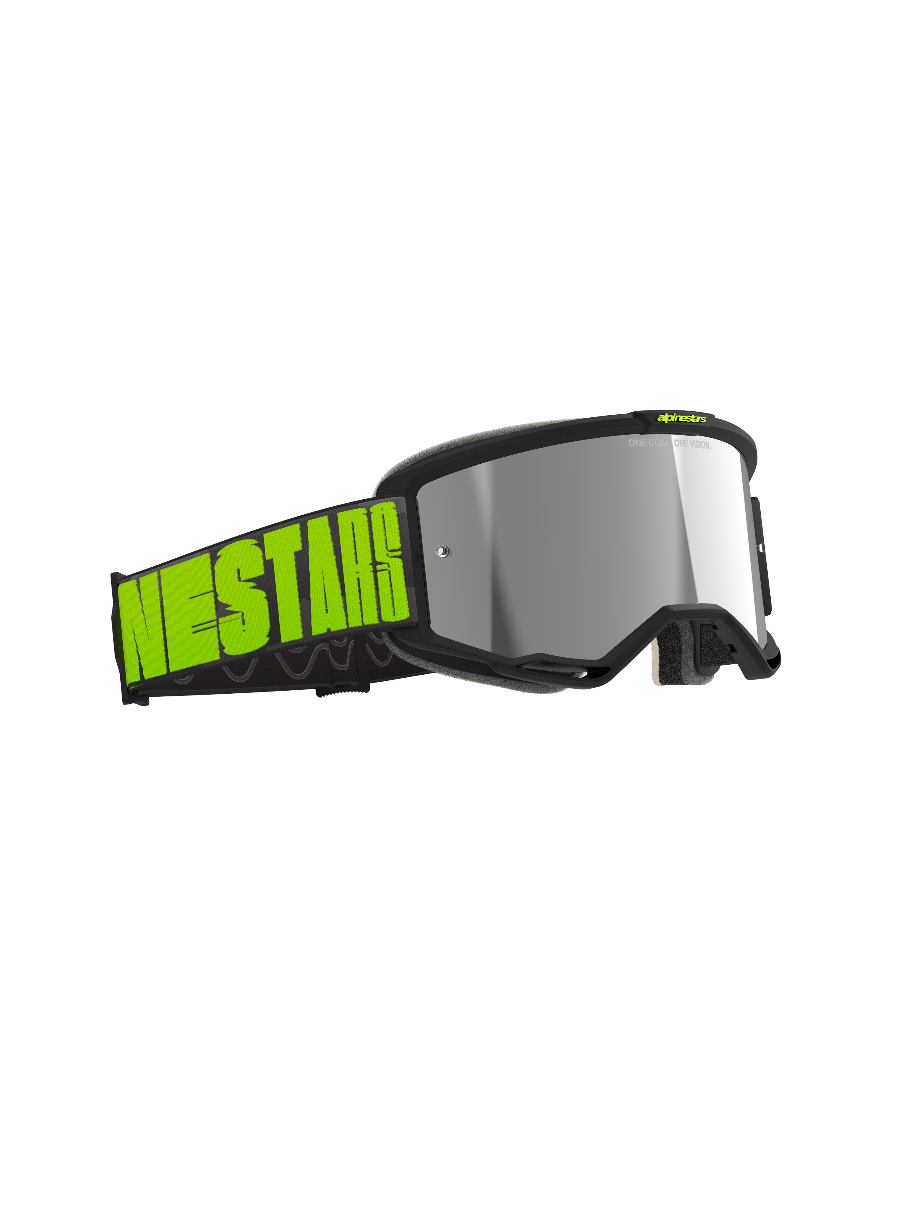 Alpinestars Vision 5 Hollow Goggles, occhiali da motocross, grigio antracite e giallo fluo, lente a specchio argento, ampia fascia nera con vivace marchio giallo neon, montatura ergonomica con ventilazione RAM-AIR per competizioni off-road