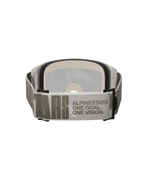 Alpinestars Vision 5 Hollow Goggles, occhiali da motocross, bianco e grigio chiaro, vista posteriore con ampia fascia intrecciata e marchio 'ALPINESTARS ONE GOAL. ONE VISION.', spessa schiuma facciale multistrato, occhiali da fuoristrada ad alte prestazioni