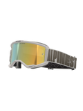 Occhiali Alpinestars Vision 5 Hollow, occhiali da motocross, montatura bianca con lente Wind Mirror Gold, fascia intrecciata grigia con logo Alpinestars, occhiali ad alte prestazioni per corse fuoristrada