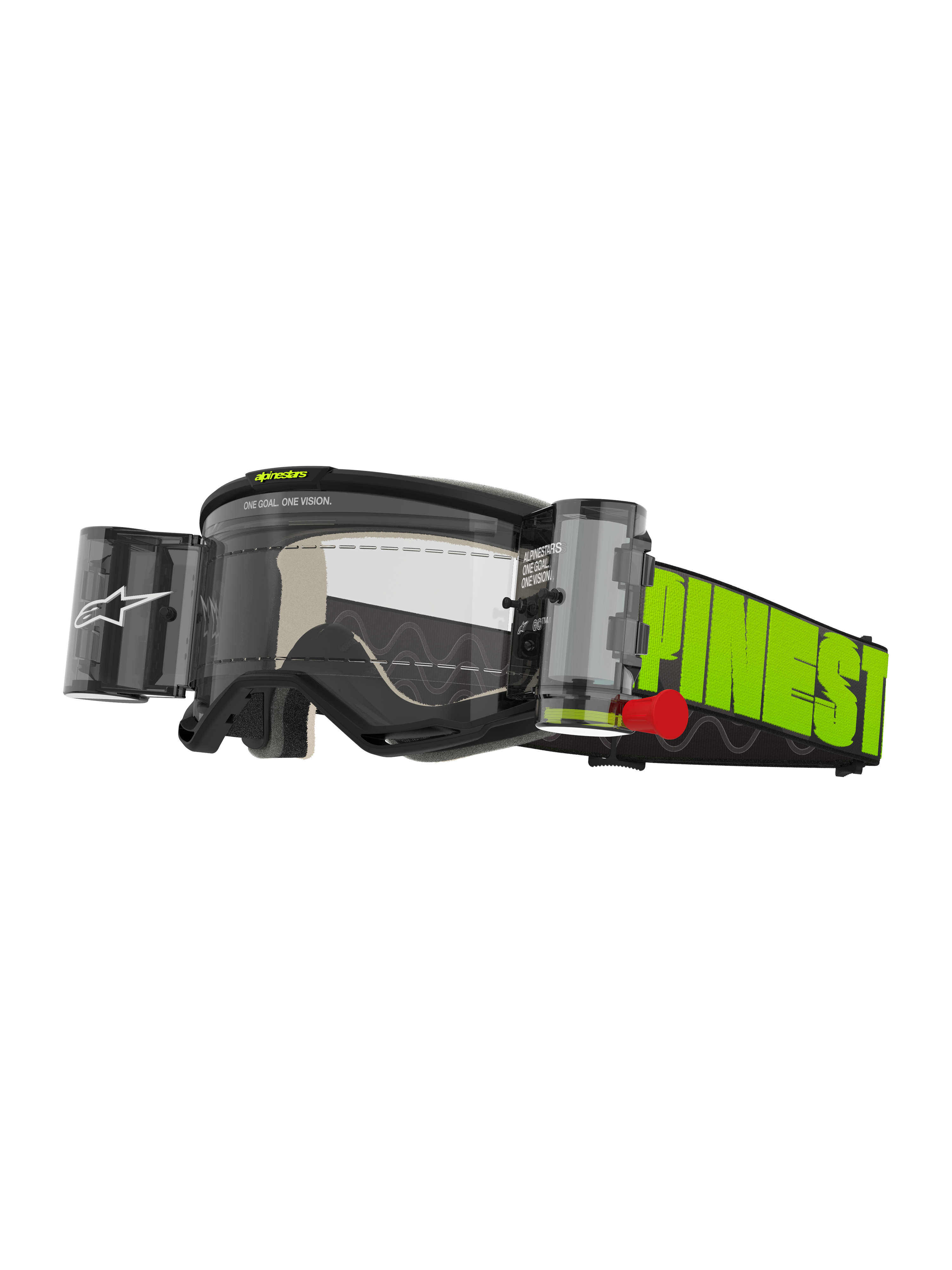 Alpinestars Vision 5 Hollow Goggles Roll Off, maschera da motocross, grigio antracite e giallo fluo, lente trasparente antiappannamento con sistema roll-off WIDE-VISION integrato, fascia giallo fluo con marchio nero, occhiali protettivi per fuoristrada