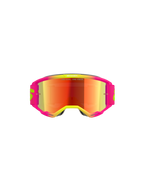 Alpinestars Vision 5 Wordmark Goggles, occhiali da motocross, montatura rosa e giallo fluo con lente rossa specchiata, con logo in evidenza e scritta "One Goal. One Vision." sulla lente, occhiali per il fuoristrada ad alte prestazioni