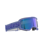 Occhiali Alpinestars Vision 5 Wordmark, occhiali da motocross, Purple Mirror Blue, montatura viola con lente blu specchiata, ampia fascia viola con marchio Alpinestars, design ergonomico per corse fuoristrada