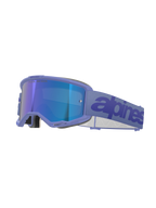 Occhiali Alpinestars Vision 5 Wordmark, occhiali da motocross, Purple Mirror Blue, con montatura viola e lente blu a specchio, ampia fascia intrecciata viola con logo wordmark blu scuro, protezione oculare professionale per il fuoristrada.