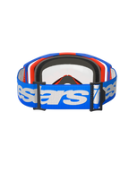 Alpinestars Vision 8 Wordmark Goggles, maschera da motocross, blu e arancione con lente trasparente, ampia fascia blu con branding Alpinestars bianco, occhiali ad alte prestazioni per corse fuoristrada