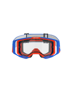 Maschere Alpinestars Vision 8 Wordmark Dual Pane, occhiali da motocross, blu e arancione con lente trasparente, vista frontale che mostra il telaio A-FLEX e la lente a doppia lastra, slogan 'ONE GOAL. ONE VISION.' sul bordo superiore, equipaggiamento per corse fuoristrada ad alte prestazioni
