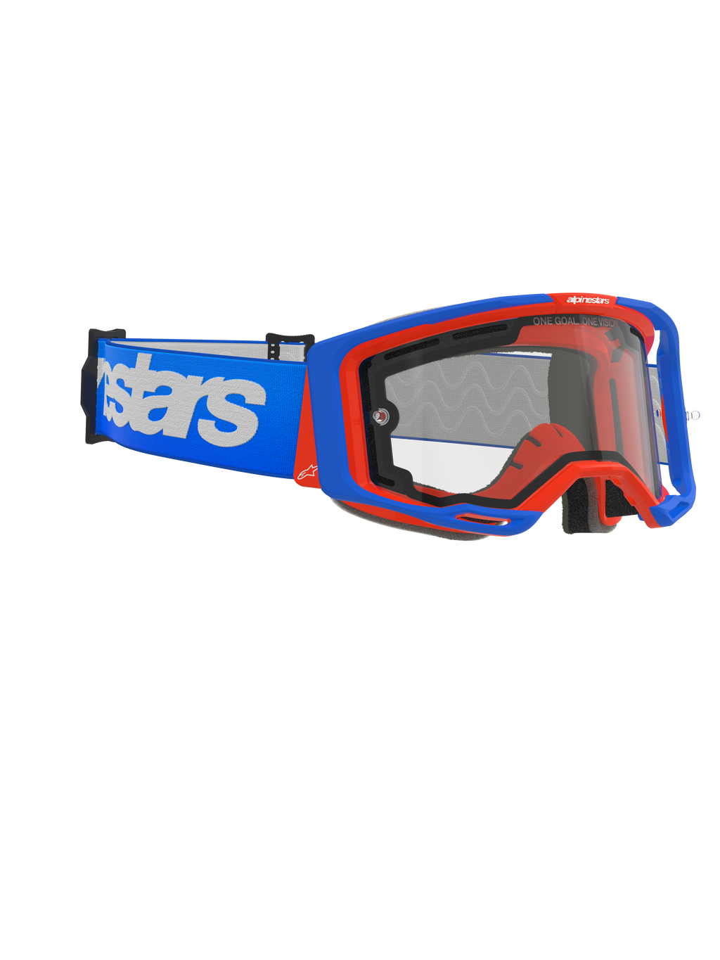 Alpinestars Vision 8 Wordmark Goggles Dual Pane, maschere da motocross, blu e arancione con lente trasparente, ampia fascia blu con logo wordmark bianco, design ergonomico per corse off-road